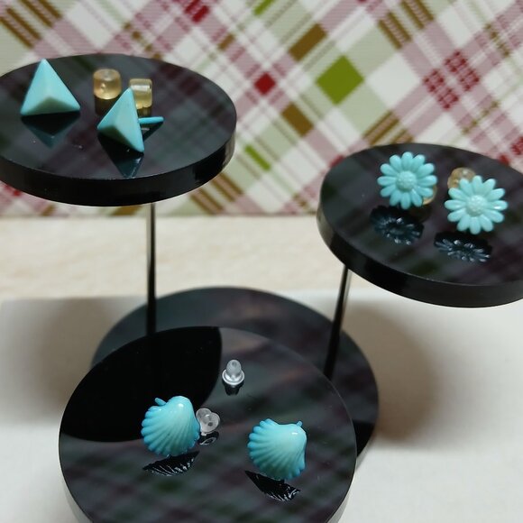 Set of 3 Pair Vintage Fashion Jewelry Plastic Turquoise Stud Earrings #69W - Picture 1 of 9